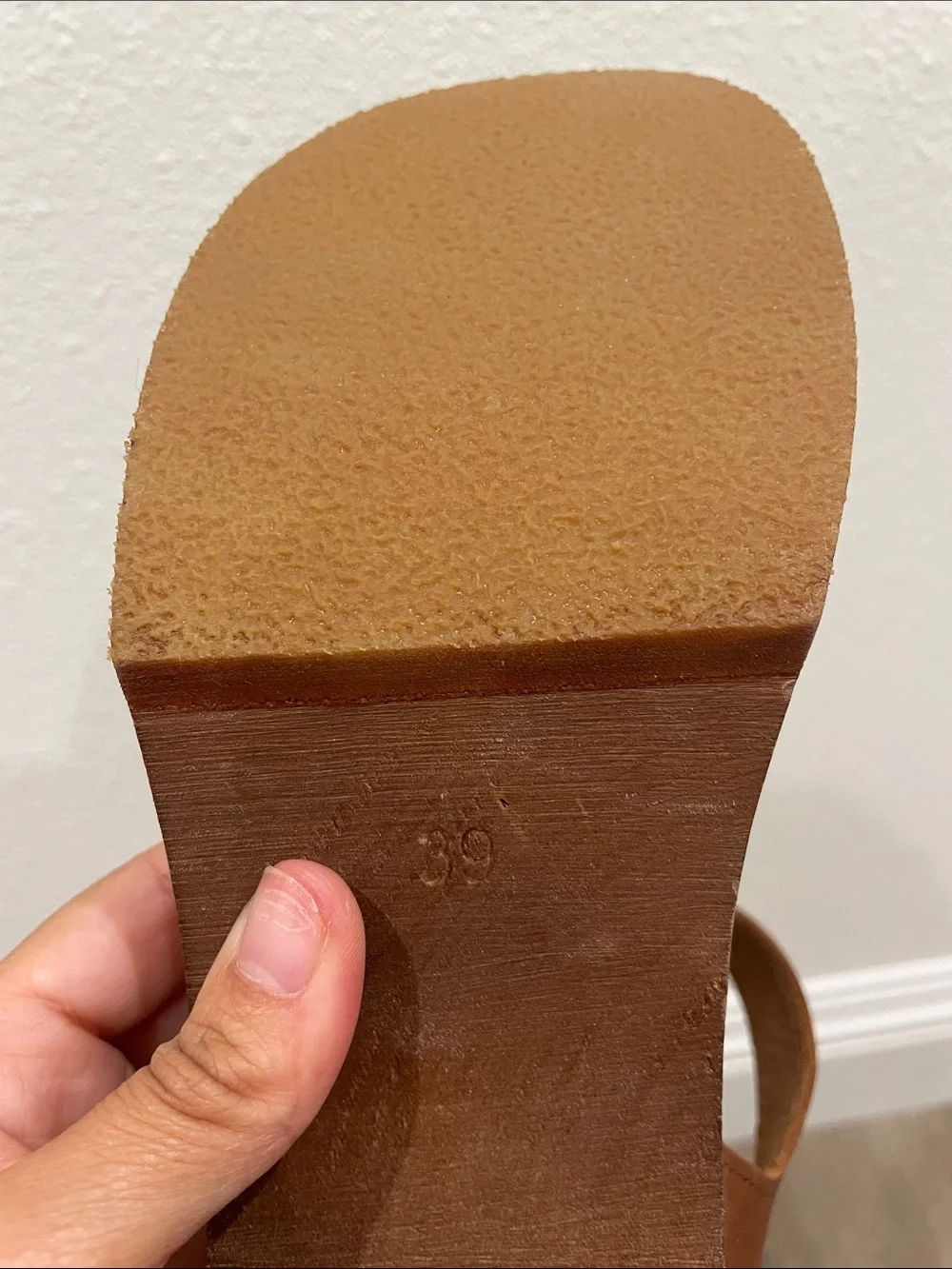 Swedish Hasbeens Cognac Leather Brown Tan T-Strap Heeled Chunky Sandals Size 39